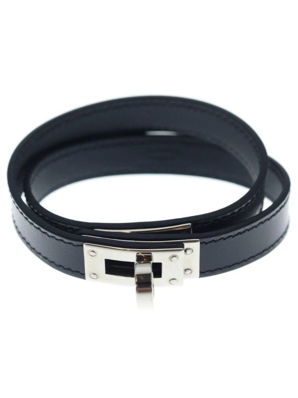 Hermes Mini Kelly Double Tour Bracelet Black Silver
